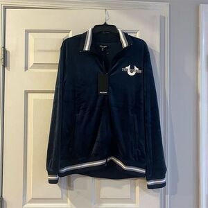 True Religion Men's Varsity Jacket Size S Blue Full Zip Casual velour